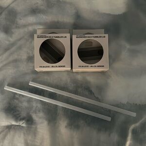 Two fog lids with spinners and two fog straws. For 30 oz Stanley Quenchers.